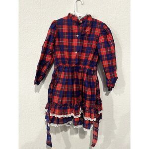 Disney Girls' Size 6X Winnie The Pooh Plaid Ruffle Eyelet Vintage Dress Red